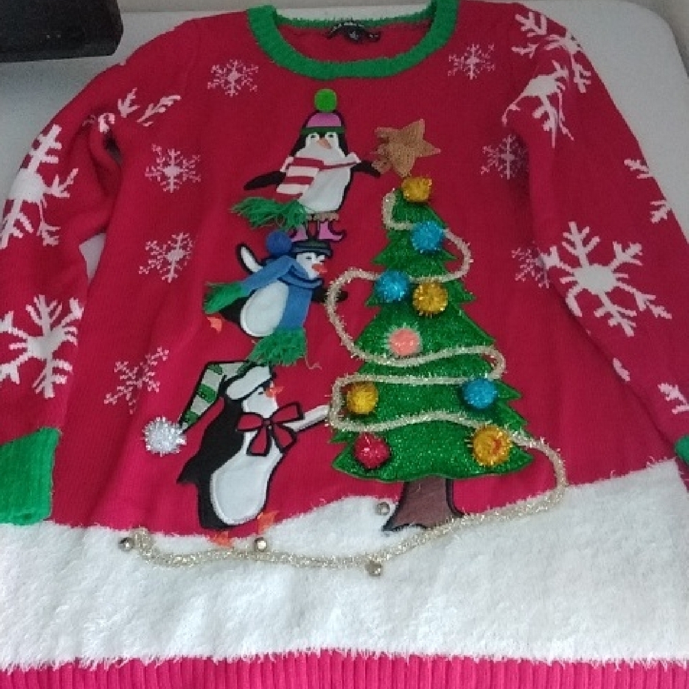 United States Sweaters Pink and Green Crew Neck with Festive Charm